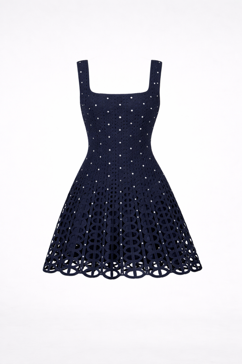Robe courte en crochet strassée bleu marine - Maje