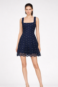 Robe courte en crochet strassée bleu marine - Maje