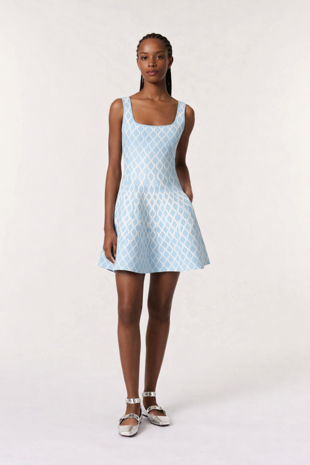 Robe courte en maille jacquard bleu - Maje